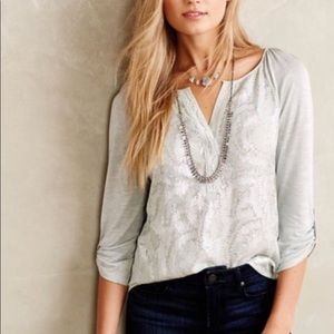 Anthro TINY Silver Metallic Silk Blouse Top
